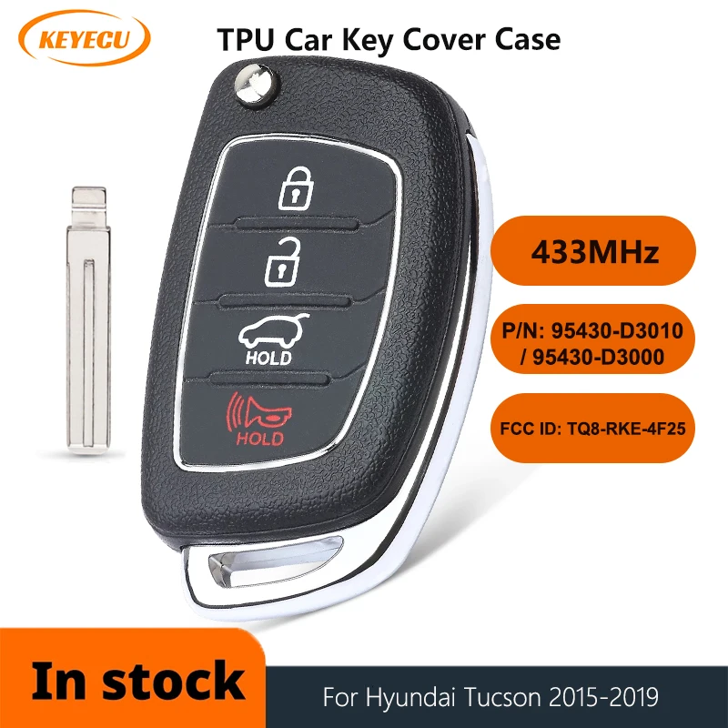 

KEYECU Flip Remote Control Car Key With 4 Buttons 433MHz for Hyundai Tucson 2015 2016 2017 2018 2019 Fob 95430-D3010 95430-D3000