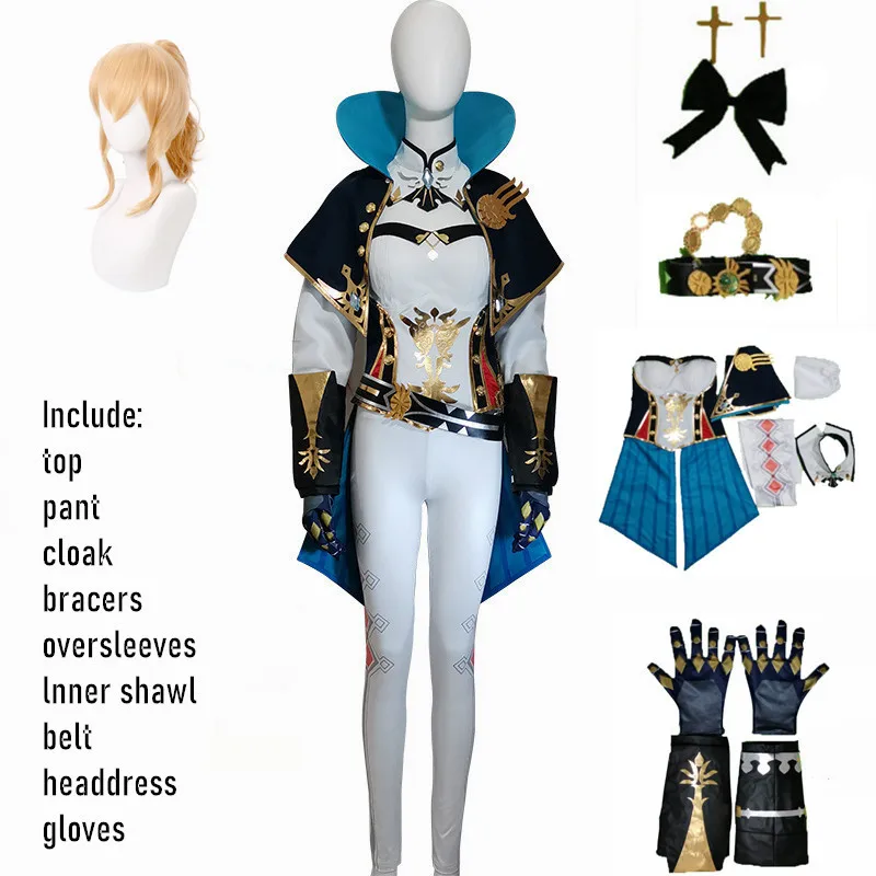 

Game Genshin Impact Cosplay Costume Jean Gunnhildr Aldult Woman Top Pants Cloak Headdress Wig Halloween Rave Party Game Suit