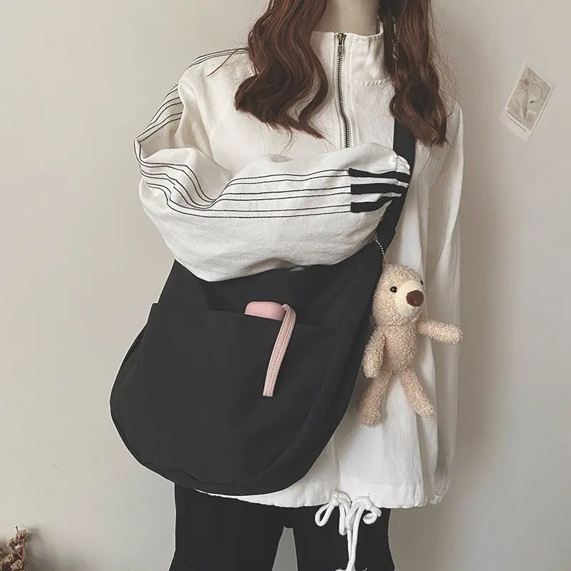 

Korean Style Waterproof Canvas Bag Women's Messenger Bag Japanese Harajuku Students School Bag Shoulder Bag Canvas Tote Bag