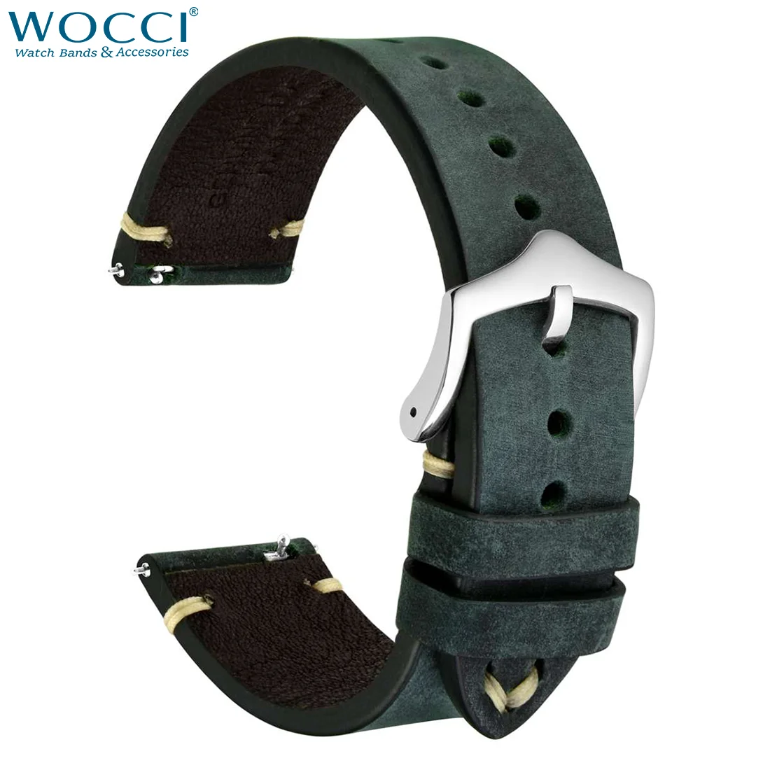 WOCCI Crazy Horse Leather Genuine Leather Cowhide Watch Band 18mm 20mm 22mm Bracelet for Men Watchband Black Green Brown Tan