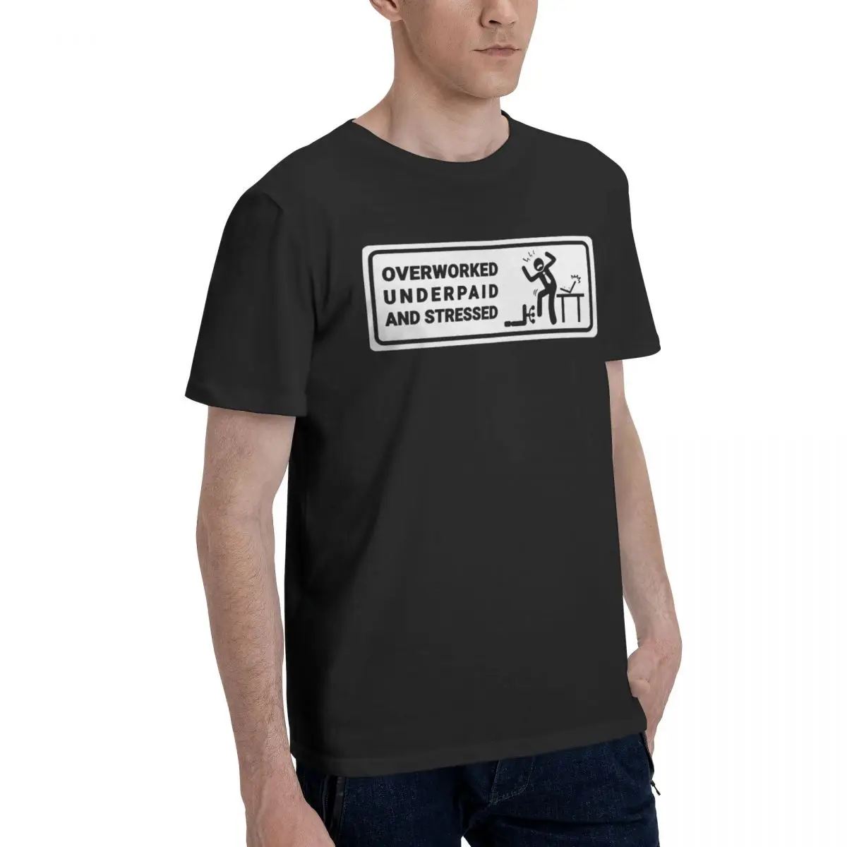 Мужская футболка Overworked Underpaid And Stressed Humor Офисная работа Саркастическая цитата