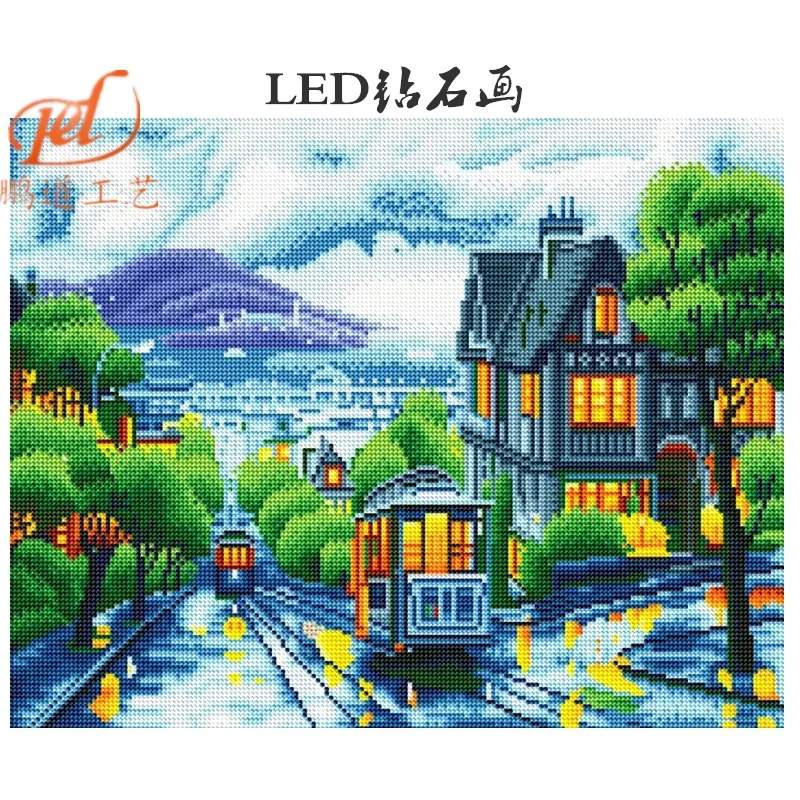 

Diamond Painting DIY Living Room Decorative Painting Full Diamond Diamond Painting Resin round Diamond Tram Light Town Landscape