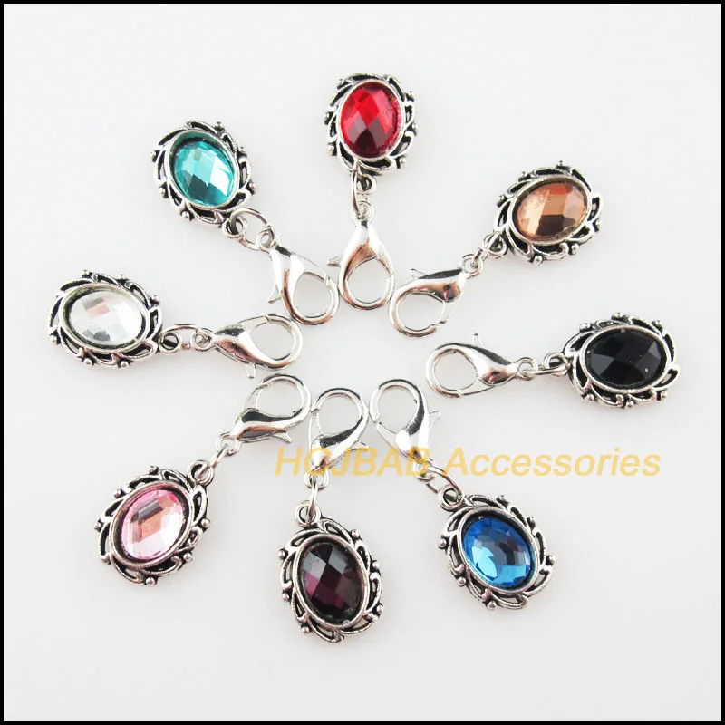 

Fashion New 16Pcs Retro Mixed Crystal With Lobster Claw Clasps Charms Flower Oval Pendants