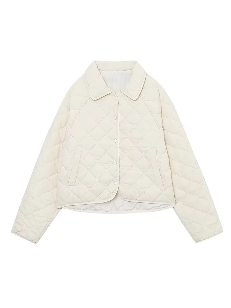 

YENKYE Women Beige Thin Parkas Buttons 2022 Winter Pockets Female Elegant Loose Short Coat