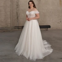elegant plus size wedding dress a line illusion off the shoulder short sleeves modern wedding gown 2022 tulle lace bridal dress