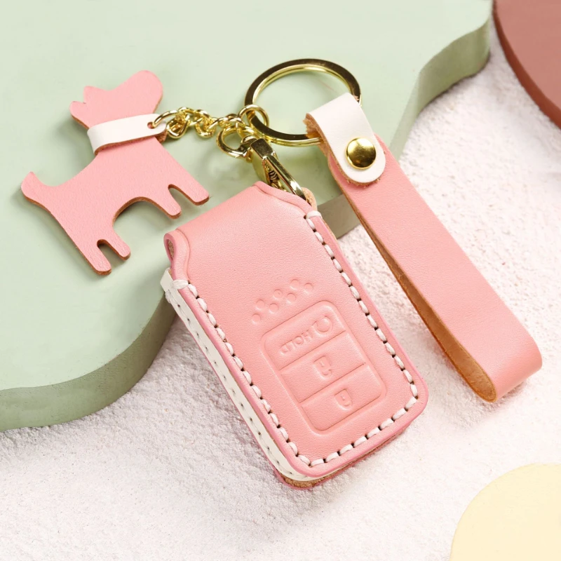 

Leather Car Key Case Cover Fob Accessories for Honda City Turbo Crv Civic Xrv Accord Vezel Crider Fit Range Keychain Holder Bag