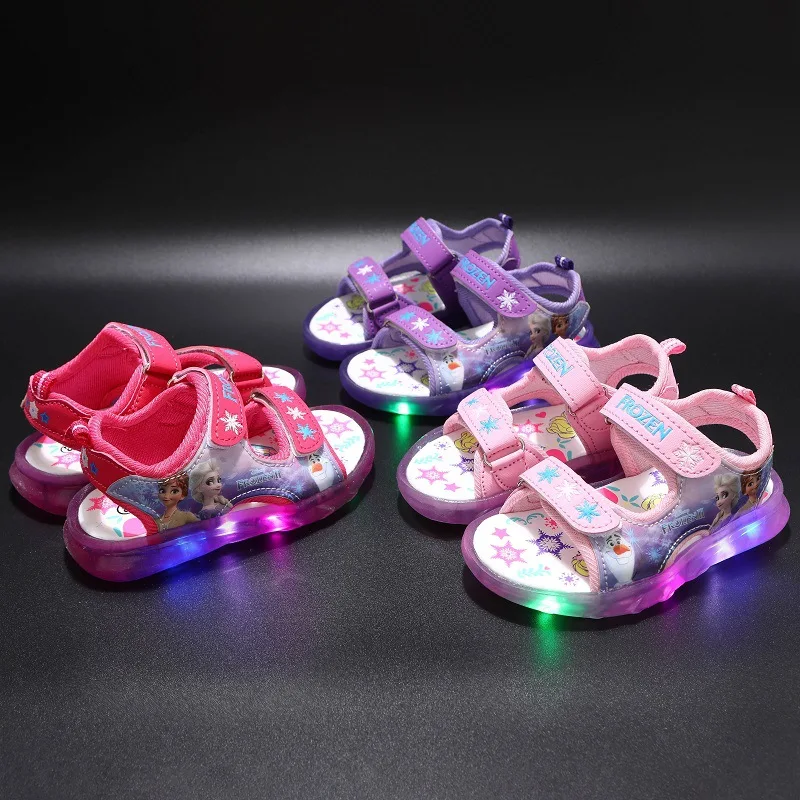 Disney Marvel Boys Girls Spider-Man Princess Led Light Up Luminous Sports Sandals Summer Kids Sandals Toddler Shoes images - 6