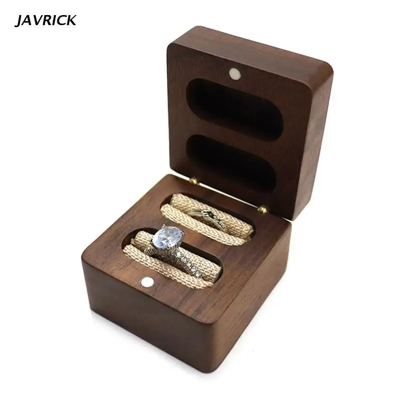 

Wedding Ring Box Double Ring Case Wooden Ring Box Magnetic Lock Jewellery Gift Box for 2 Rings Proposal Engagement Rings
