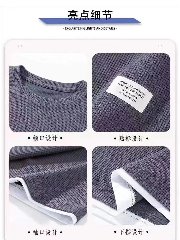 2023Summer New Short-Sleeved Suit Waffle Comfortable Breathable Round Neck Polo T Shirt+Five-Point Sports Shorts Casuals Suit