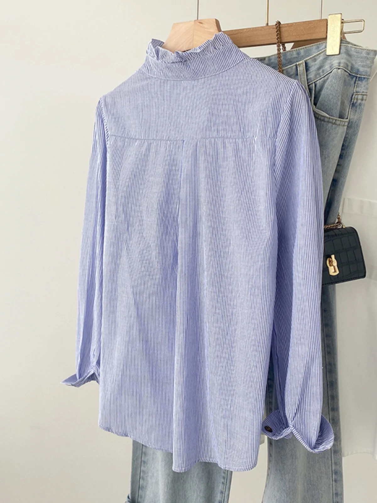 Рубашка женская с длинным рукавом и воротником листья лотоса