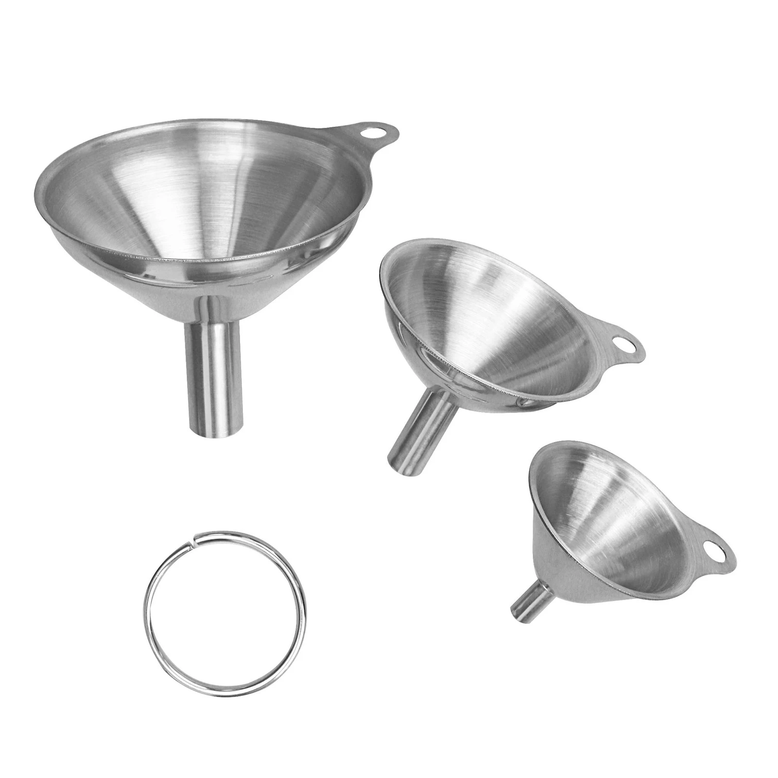 

3pcs Transferring Liquid Stainless Steel Funnel Dry Hangable Ergonomic Powder Easy Clean Wide Mouth Kitchen Tools Durable Filter