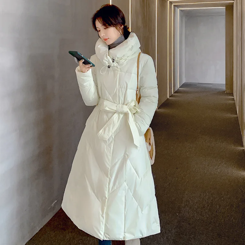 TWINFLAMES Thicken Parkas Women Fashion Long Loose Cotton Jacket Coats Women Elegant Belt Cotton Jackets Female Ladies