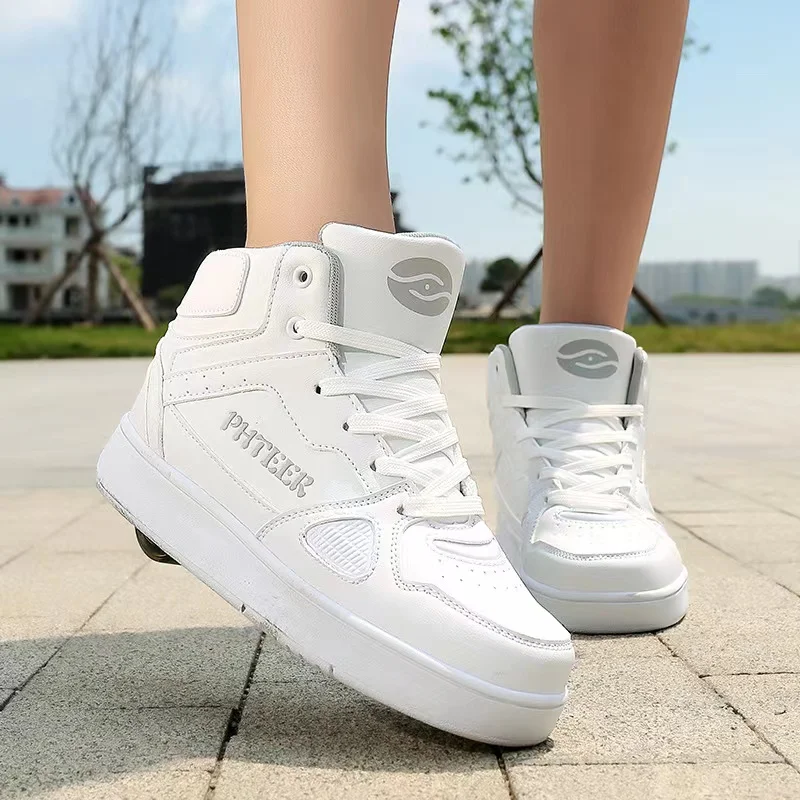 Adult Roller Skate Shoes Kids Boys Girls Sports Shoes Single Wheel Sneakers with High uppers Roller Sneakers Walking Shoes