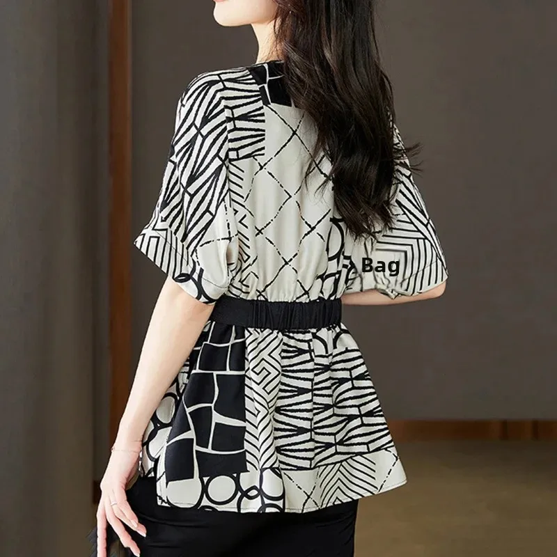 Лето 2024 новинка тонкий крой с рукавами летучая мышь свободный шифоновый топ