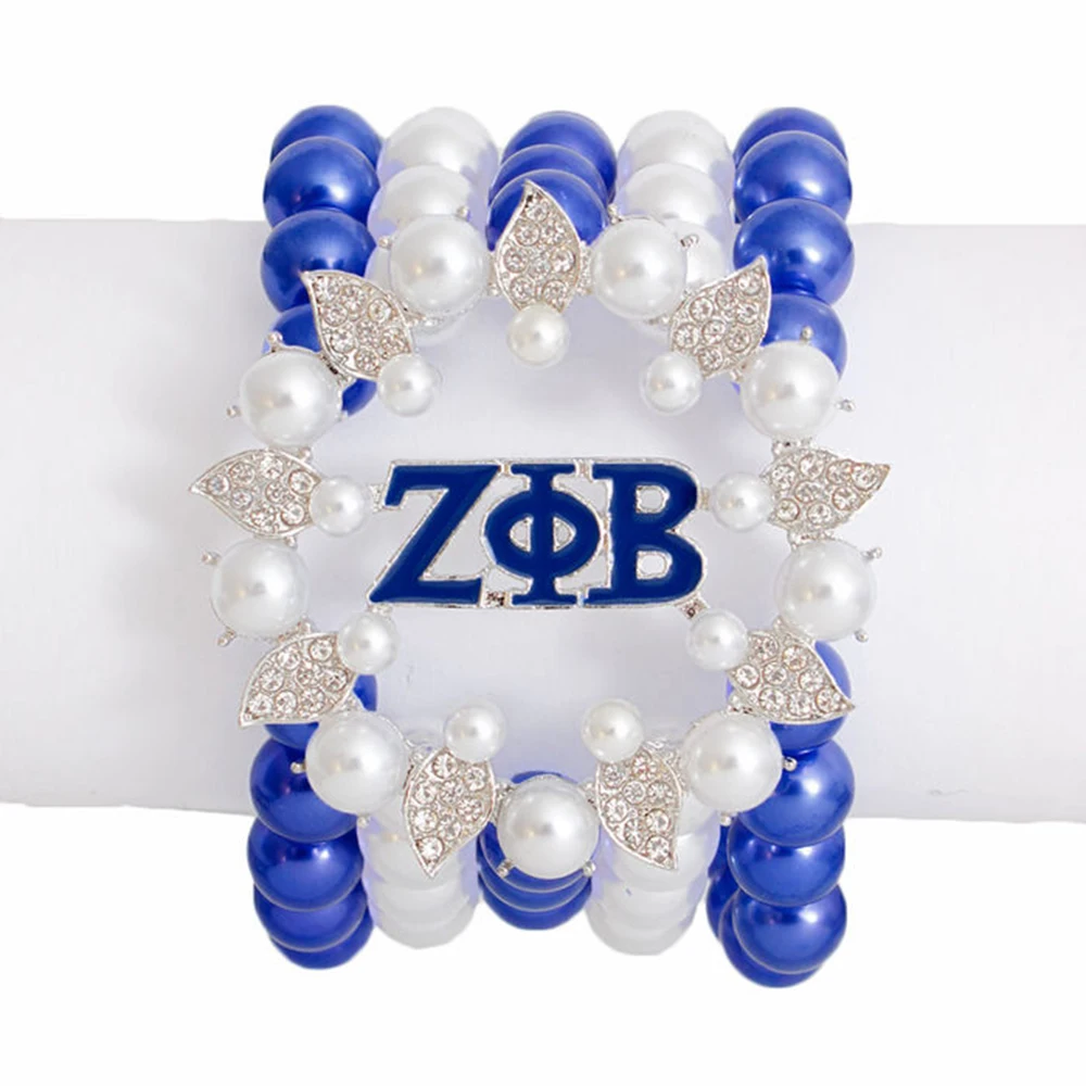 Браслет дружбы Zeta Phi Beta Flower греческая буква синий белый эмалированный браслет