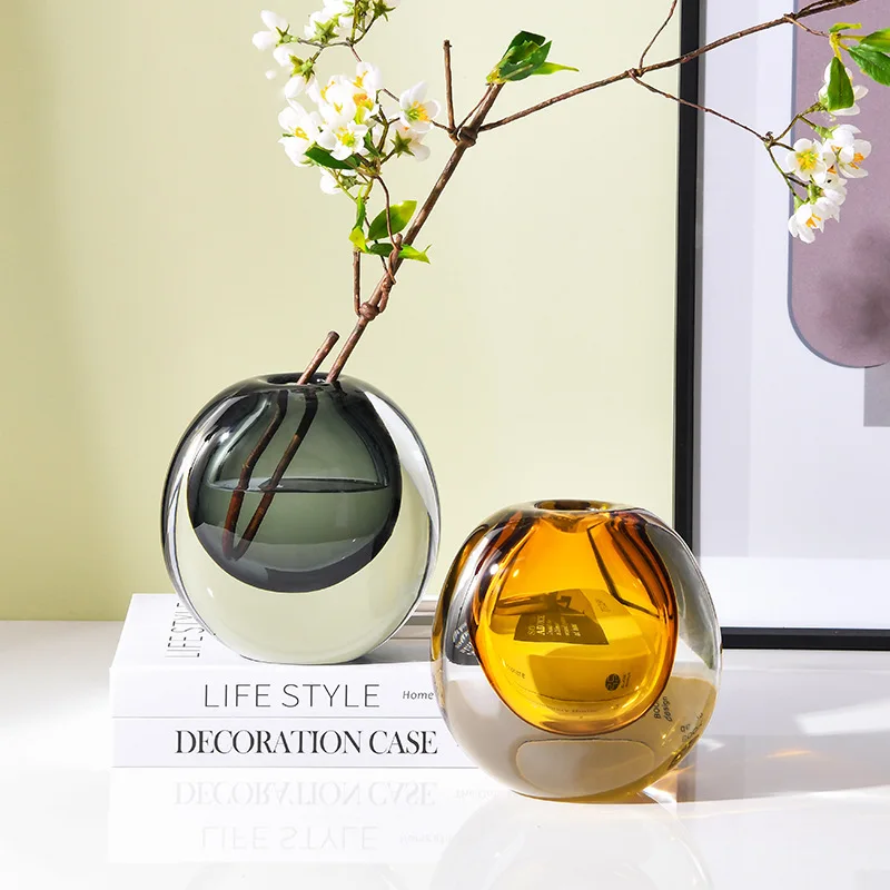 

Simple and Creative Glass Vase Light Luxury Living Room Dining Table Flower Arrangement Glass Decoration Small Ornaments