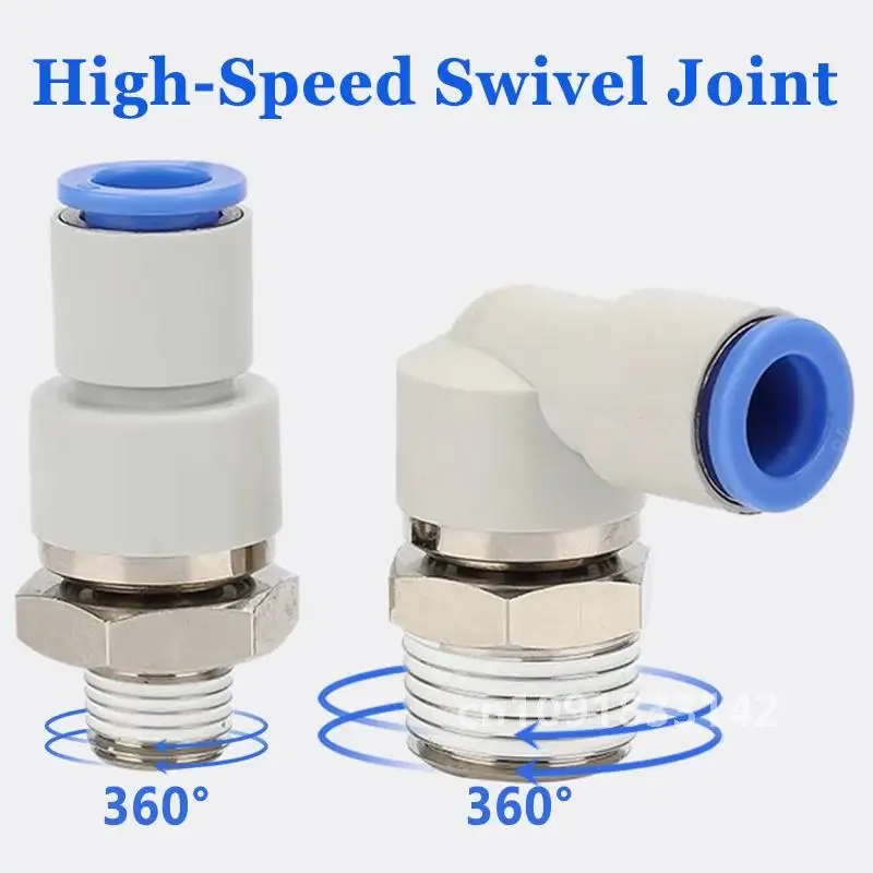 360° Rotary Connectors Pneumatic Air Fitting Swivel Joint High Speed Rotation 6/8/10/12mm MaleThread M5 1/4 1/2 Quick Coupling