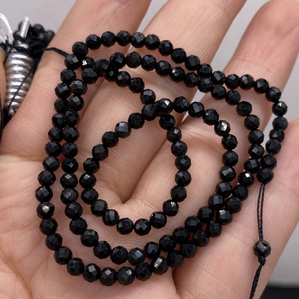 Natural Semi-precious Stone Obsidian Faceted Round Small Beads Making DIY Necklace Bracelet Anklet Jewelry Gift