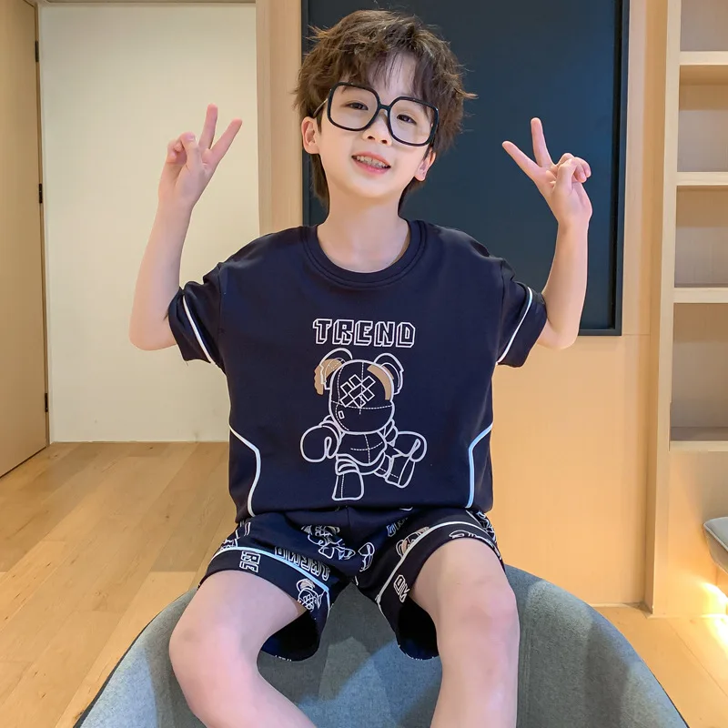 

Детская Пижама, Летний Тонкий хлопковый костюм с коротким рукавом для мальчиков, с мультяшным рисунком, домашняя одежда, новинка, одежда для сна, домашняя одежда, детская пижама