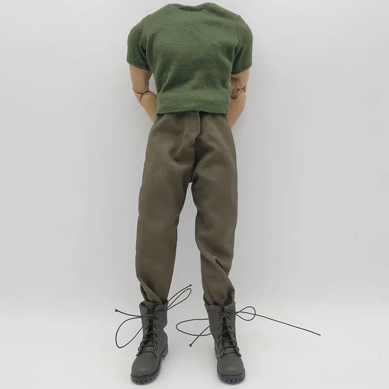 

1/6 Scale Green T-shirt with Pants Shoes Model Battle Suit Set for 12in Action Figure Doll Accessory Toy