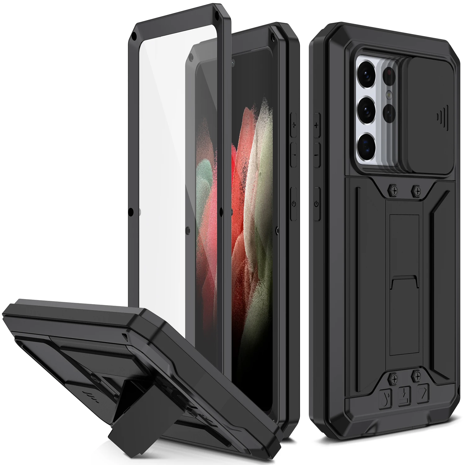 

for Samsung Galaxy S21 Ultra 5G Case, Military Grade Full-Body Rugged with Built-in Kickstand Slide Camera Protective Cover Case