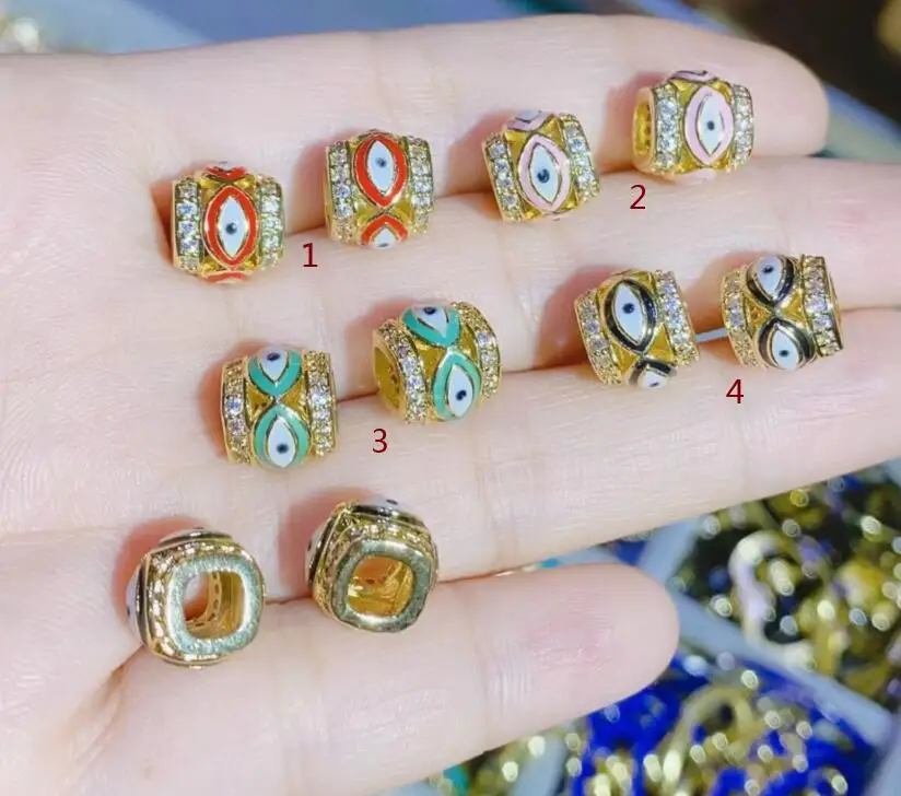 

5pcs/lot Micro Pave Zirconia Charms Eyes barrel beads pendant Enamel Charms DIY Bracelet For Jewelry Making Accessories fs4s