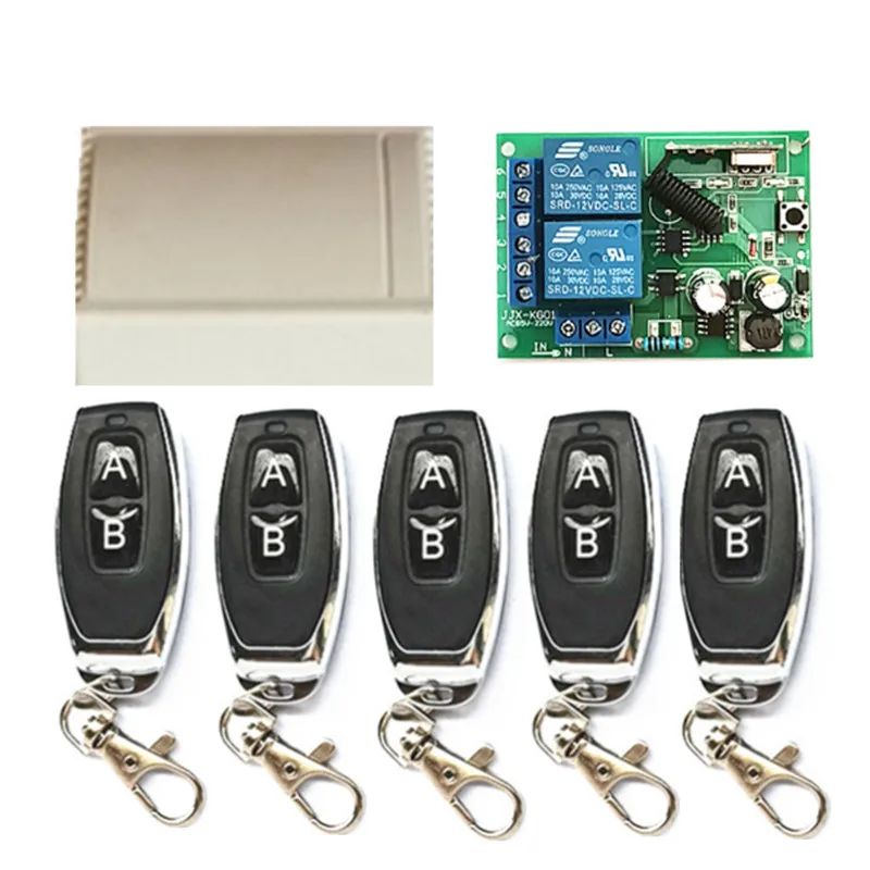 433MHz Wireless 2 Channel 110V220V Relay Receiver 1527 Learning Code Rf Transmitter Remote Control Switch Garage Universal Gates