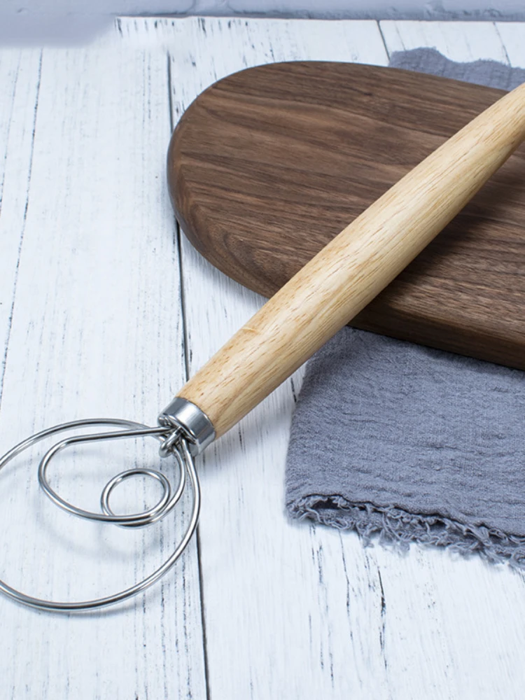 

Creative New 1PC Stainless Steel Blender For DIY Bread Dough Bakeware Dough Whisk Eggs Beater Mixer Tool Oak Wood Handle