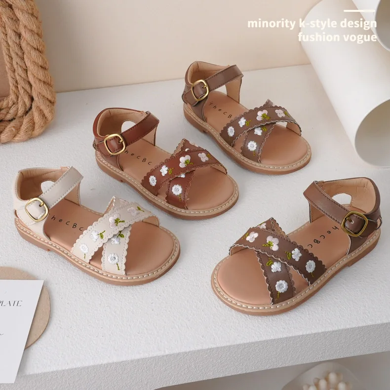 

INS girls sandals [French embroidery] spring-summer new 23330 open-toe full sandals Lolita