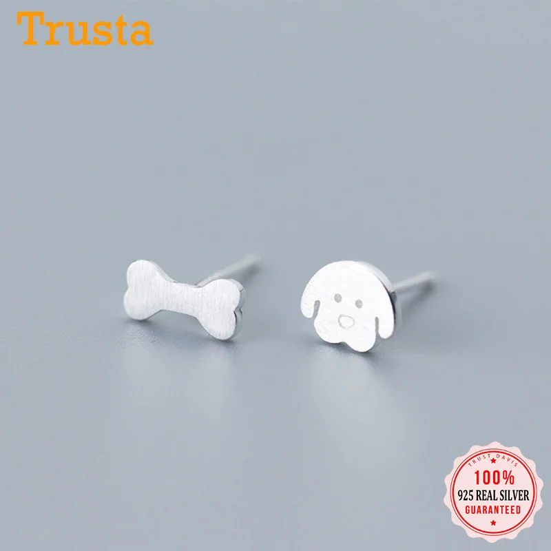 TrustDavis New 925 Real Sterling Silver Women Fashion Cute Tiny Asymmetric Dog Bone Stud Earrings For Daughter Girls DS711
