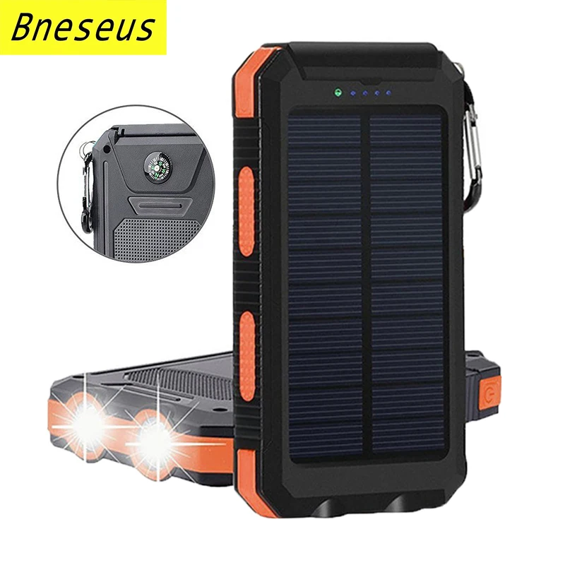 

Solar Power Bank 10000mAh Outdoor Emergency External Auxiliary Battery Pack Waterproof LED Torch Portable Powerbank Fast Charger