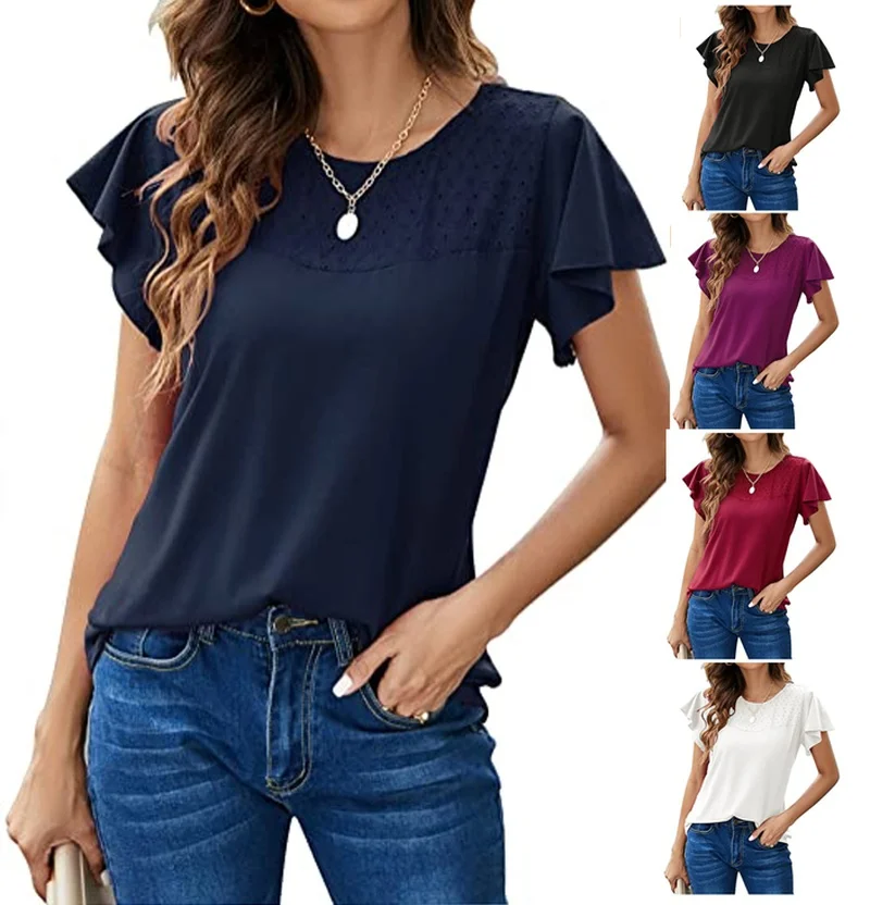 Women's Fashion Summer Loose Casual Solid Color Round Neck Short Sleeve Bottoming T-shirt Loose Tops