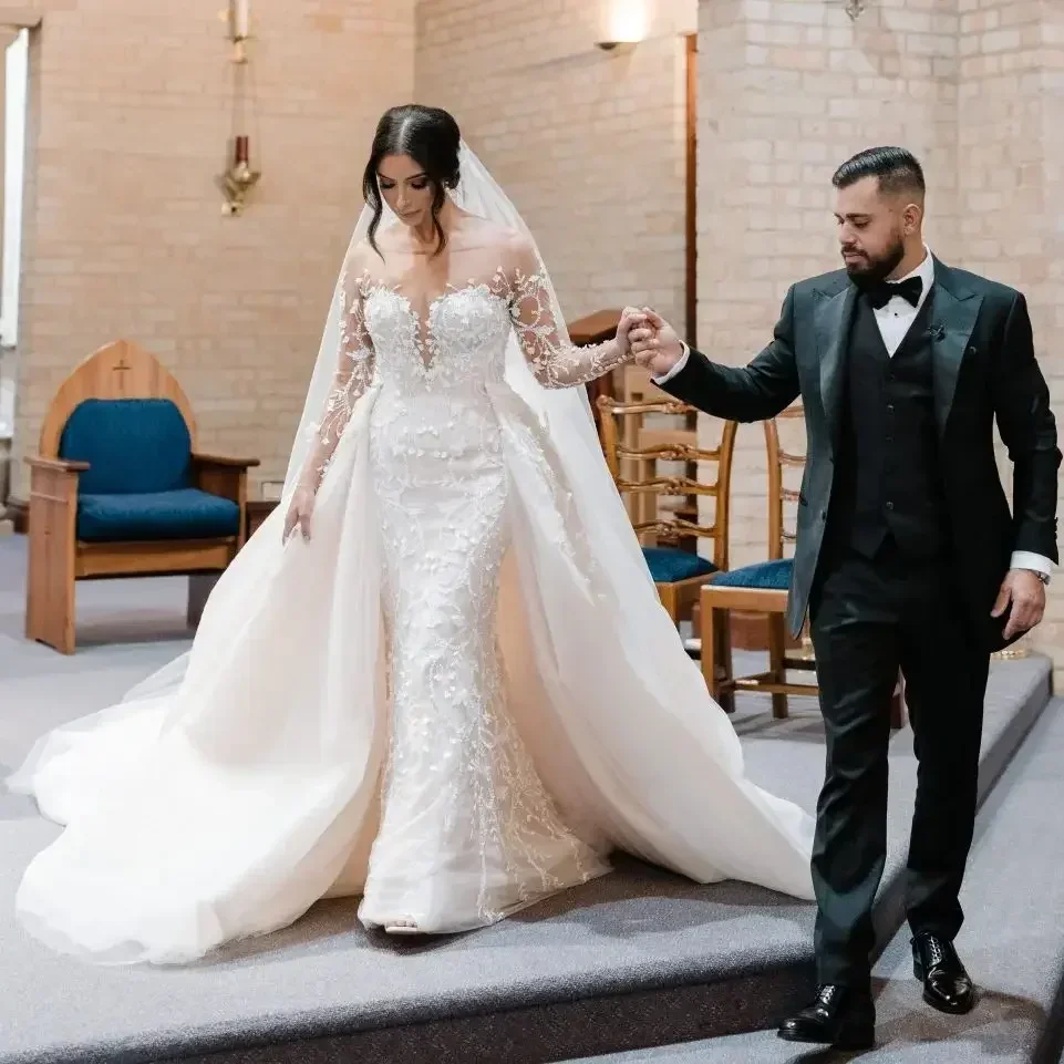 Фото Customzie Высококачественное индивидуальное платье Vestido De Novia Desmontable, кружевное свадебное платье Noiva Sereia, платья de novia №2
