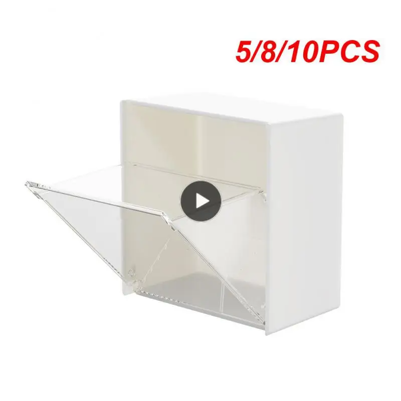 

5/8/10PCS Multifunctional Transparent Storage Box Punch-free Lipstick Storage Box Adhesive Flip Container Box Storage Dispenser