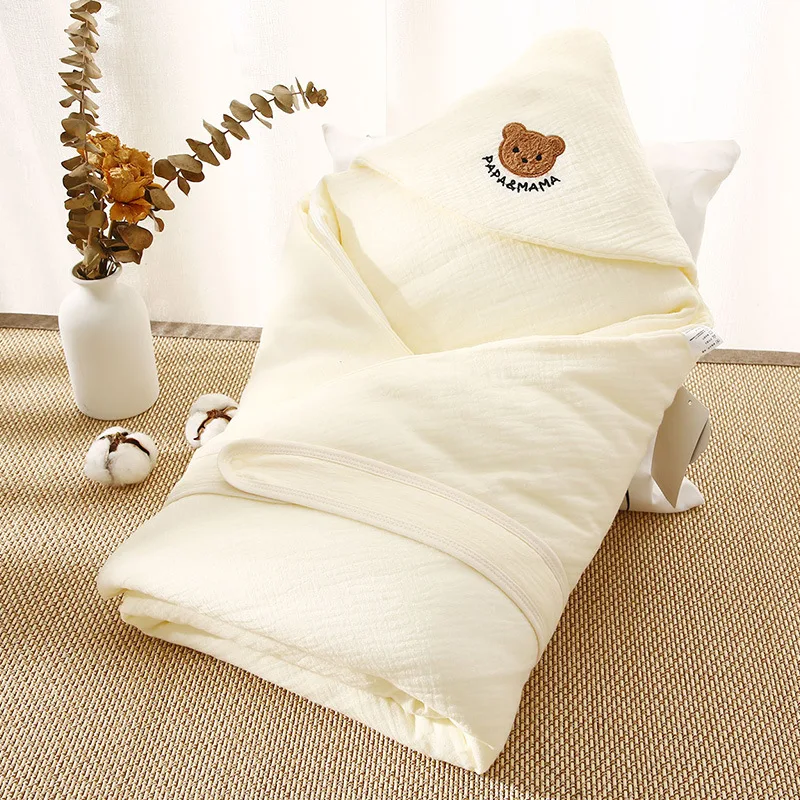 Embroidery Bear Newborn Sleeping Bag Infant Soft Wrap Blanket Baby Bathing Swaddle Anti-Kick Windproof Blanket Stroller Blanket