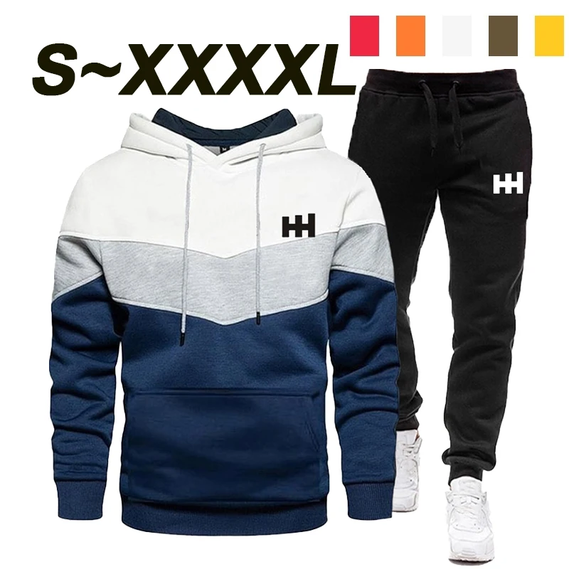 

New men's sports suit Helly Hansen printed long sleeved men's tricolor combination sweater and sports pants jogging set