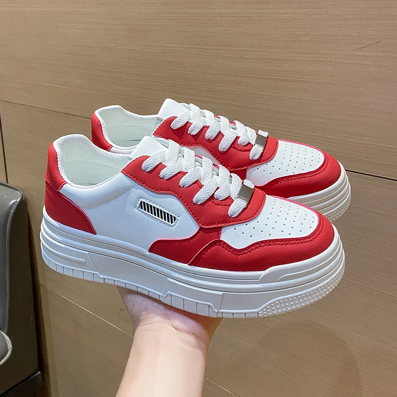 2022 New Autumn White Red Platform Sneakers Women Black Casual Vulcanized Shoes Fashion Comfortable Thick Sole Dad Shoes Lady