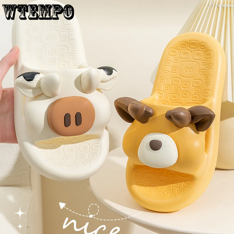 WTEMPO Cartoon Slippers for Women Summer Home Animals Slippers Soft EVA Slipper Pig Bathroom Non Slip Cow Slippers Wholesale