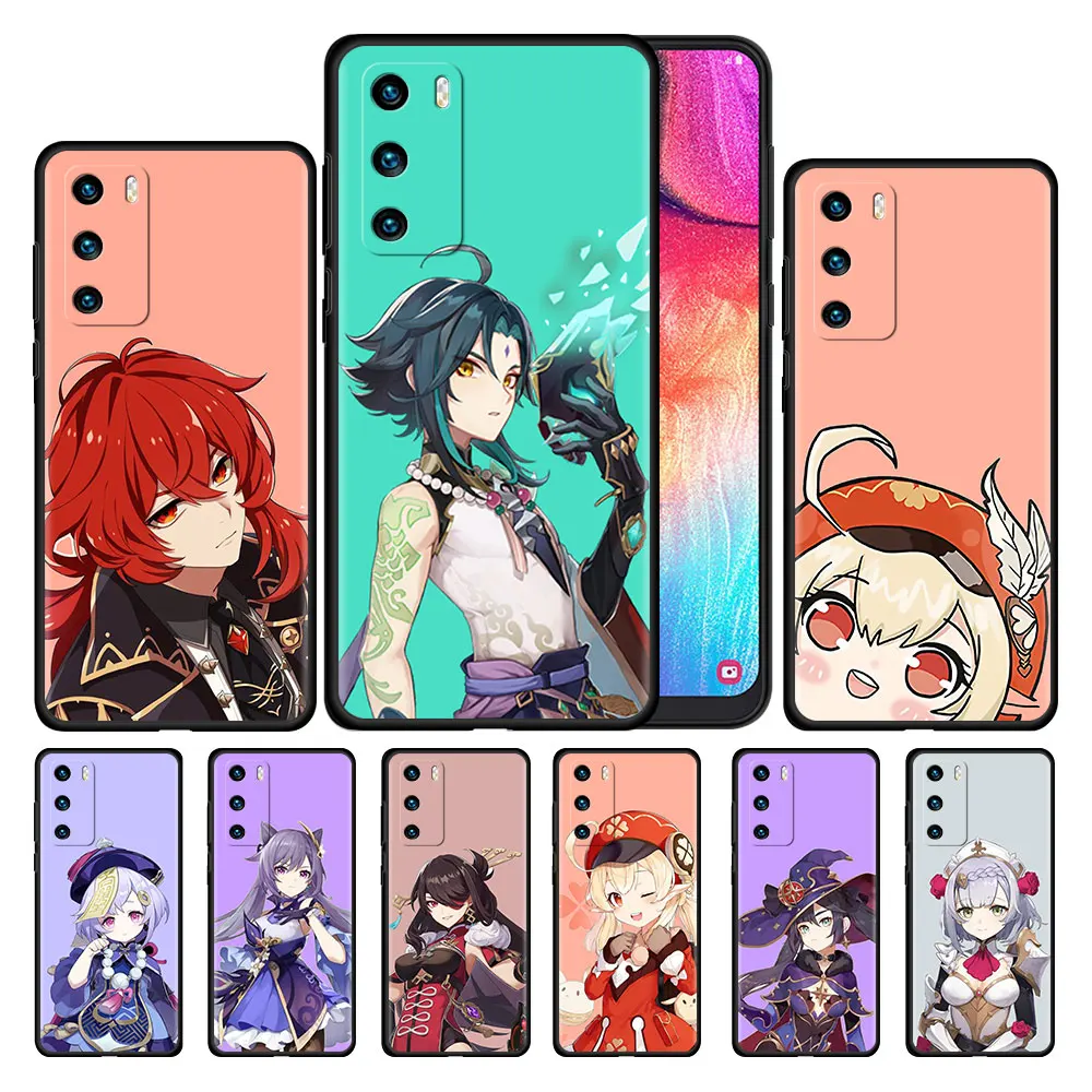 

Case For Huawei P30 P Smart Z P40 Lite E Y7 P20 Y6 Honor 8X 50 20 Pro 30i Y9 2018 Black Soft Phone Coque Genshin Impact Cute