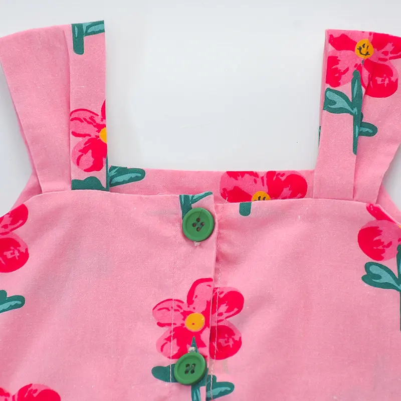 Summer Girls Clothing Sets Floral Print Ruffles Tank Top+Shorts 2Pcs Beach Vacation Baby Kids Clothes Flowers Suit 2 3 4 5 7 9Y