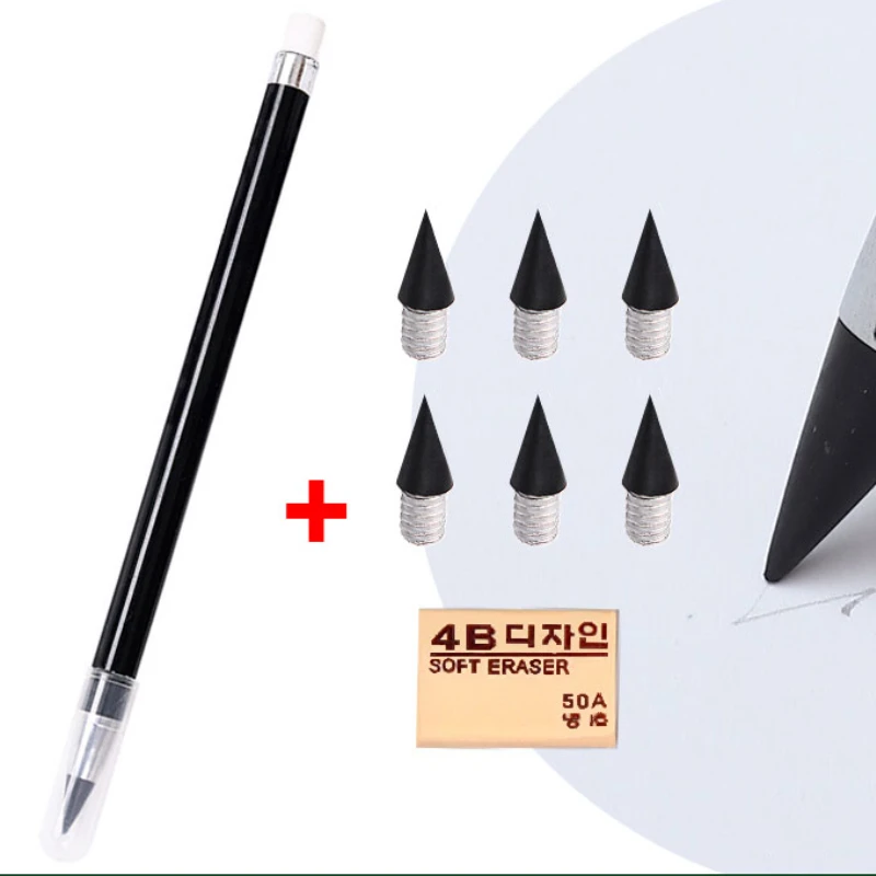 

8pcs Eternal Pencil Unlimited Erasable Writing Metallic HB No Ink Pencil Kawaii Stationery School Supplies
