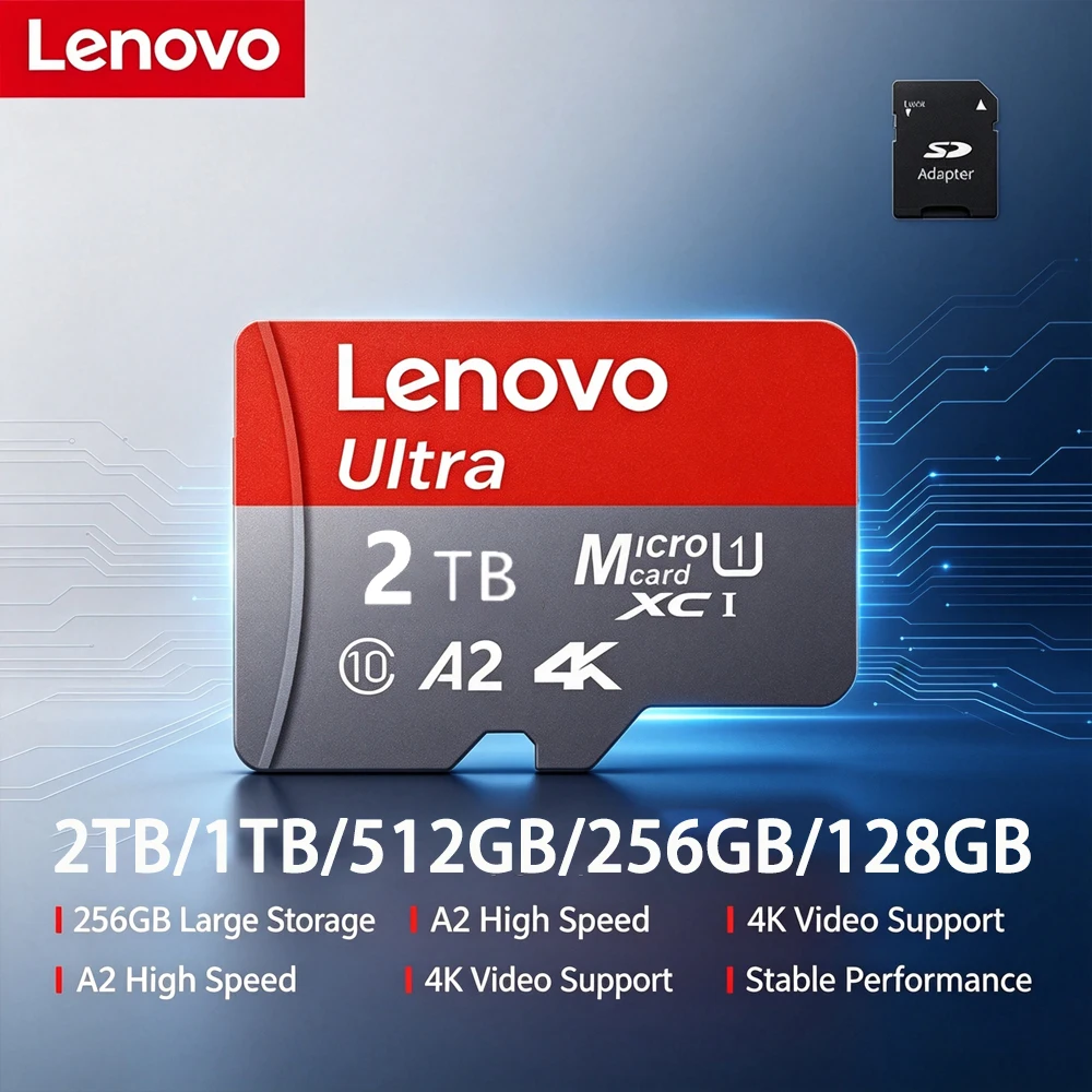Фото Высокоскоростная карта памяти Micro SD Lenovo 2 ТБ 1 ТБ, совместимая с видео 4K Full HD, подходит для телефонов, экшн-камер GoPro, 128 ГБ 256 ГБ 512 ГБ №2