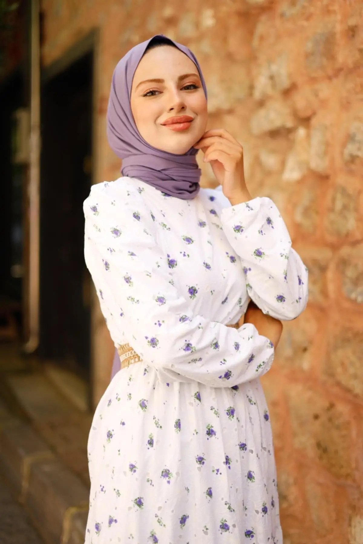 

Women's Purple Muslim Fashion Hijab Clothing Mesh Belt Lined Fitted Long Dress Free Shipping