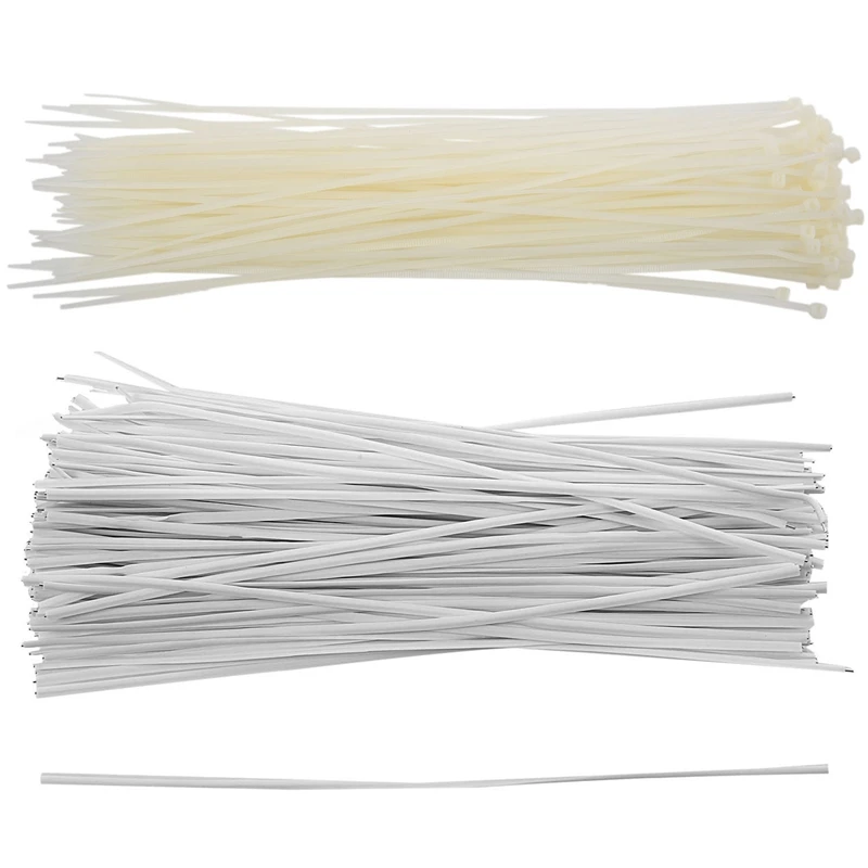 

130Pcs Cable Organizer Binding Packaging Wire Twist Ties White 150X2.2Mm With 100Pcs Cable Ties Cable 300X4mm
