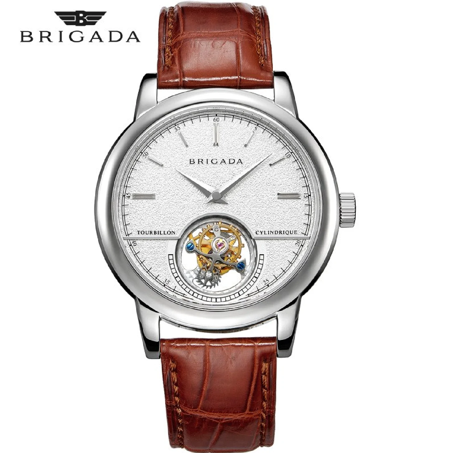 

BRIGADA Automatic Tourbillon Watch Men Original Seagull ST8002 Movement 1963 Male Mechanical Leather Wristwatch Fashion Luxury