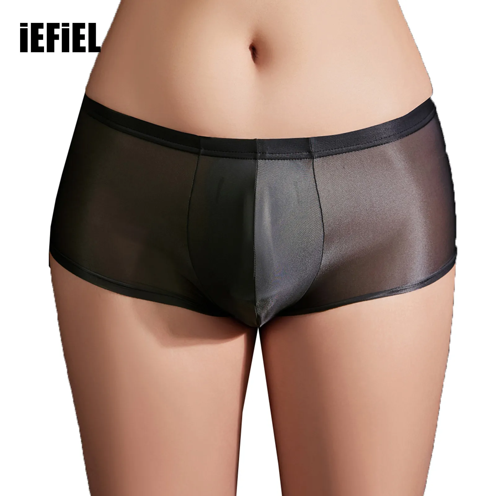 

Sexy Men See-Through Boxer Briefs Glossy Stretchy Low Rise Contour Pouch Underpants Underwear Valentines Day Gift