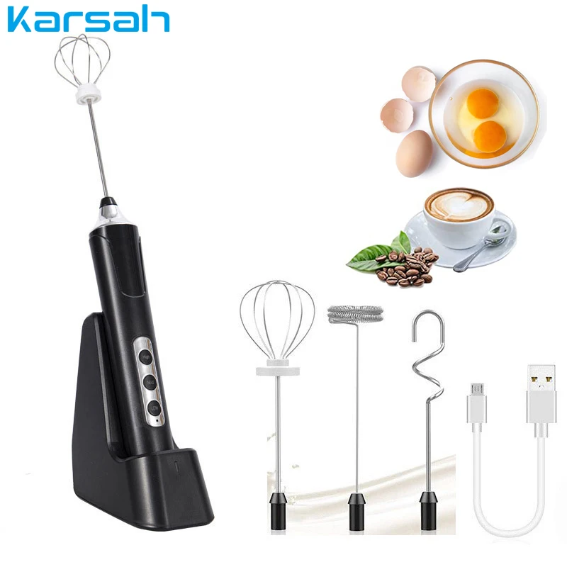 

Electric Milk Frother 3 In 1 Portable Rechargeable Foam Maker Handheld Foamer High Speeds Drink Mixer Coffee Frothing Wand