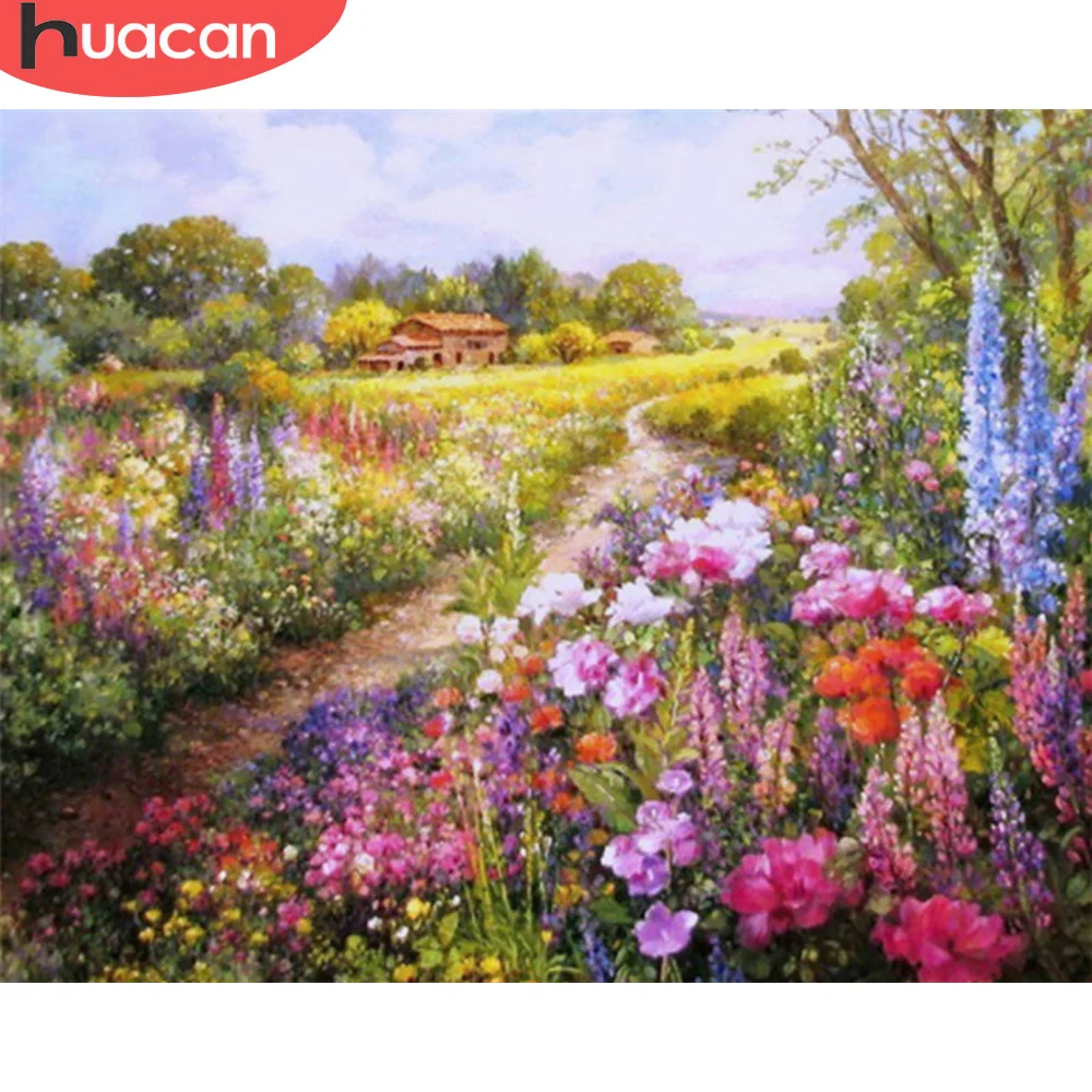 

HUACAN Picture By Numbers Garden Landscape DIY Frame Wall Art HandPainted Paint By Number For Lake Living Room