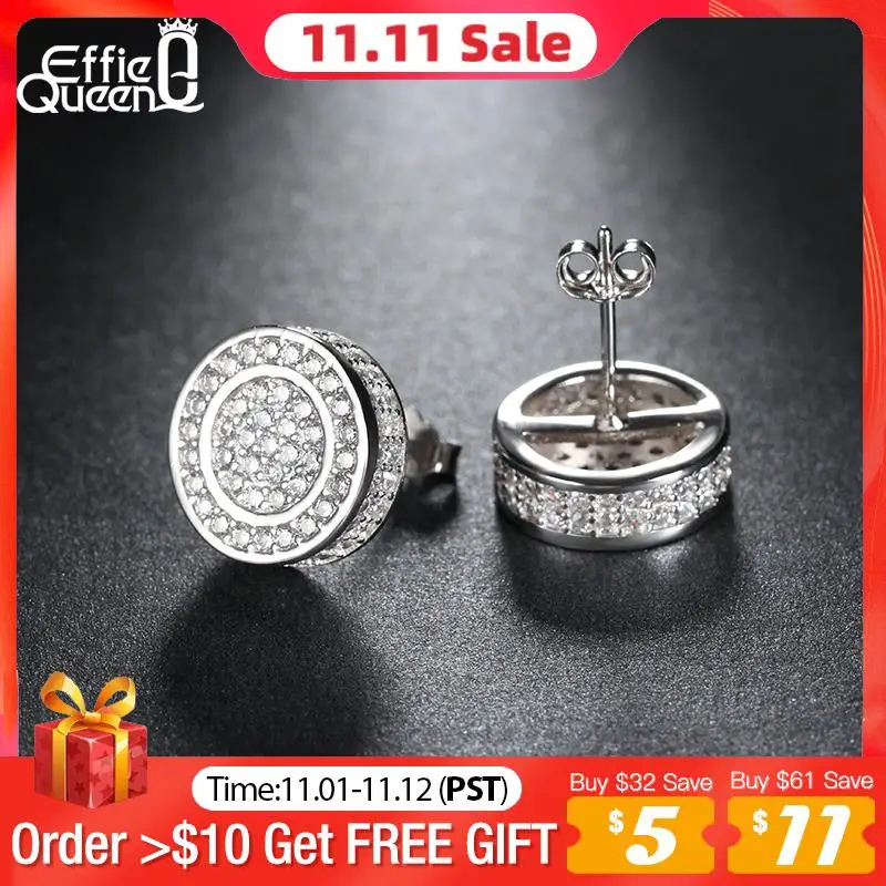 

Effie Queen Gold & Silver Color Stud Earrings Zirconia Round Earring Jewelry Accessories for Women Hot Brand DE130