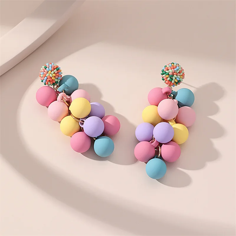 

2022 New Beach Resort Style Colorful Ball Long Pendant Earrings for Women Tassel Earrings Jewelry Accessories